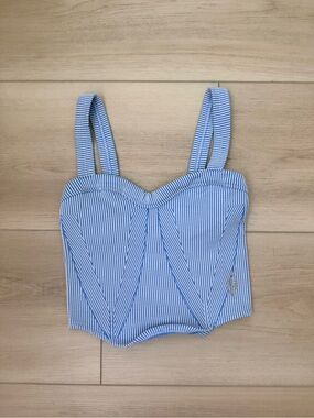 Free People Blue and White Striped Bustier Tank Top